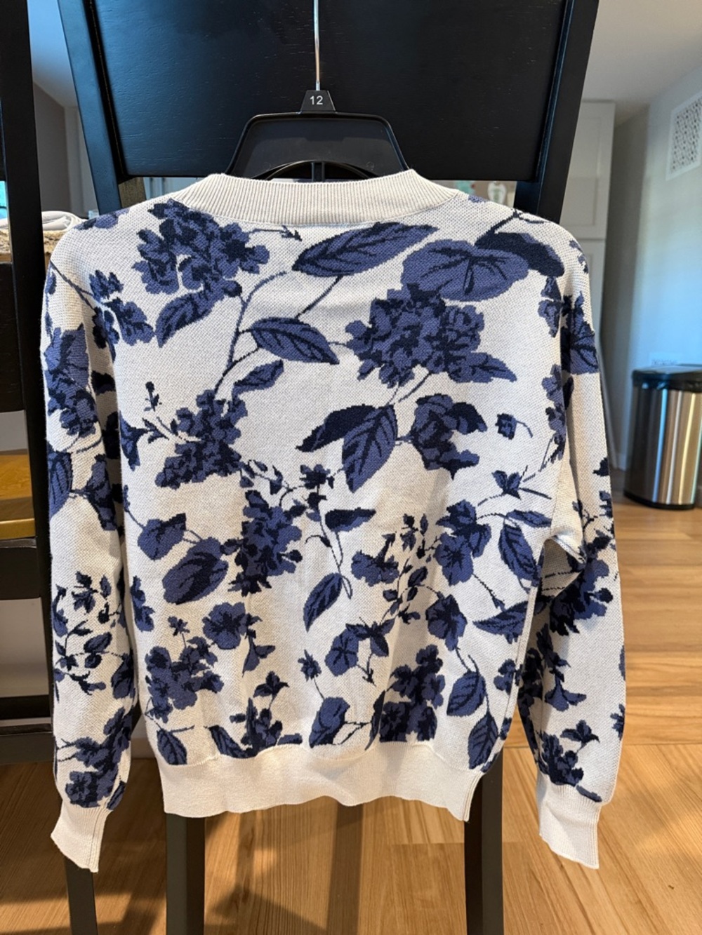 NWT Ann Taylor Blue Floral Crewneck Sweater on Cream - Picture 5 of 6